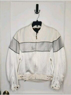 Power Trip Women's Motorcycle Riding Jacket L Insulated Mesh White Gray Back Pad